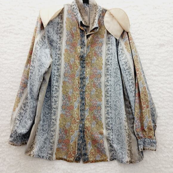 Blouse Sz 14 Floral Gold Gray Business Casual Officewear Secretary Professional - Picture 13 of 16